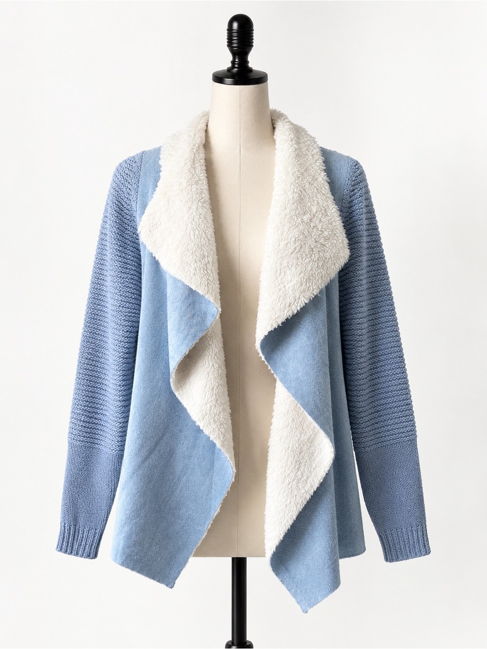 Miracle Light Blue Open-Front Cardigan with Cream Sherpa Lining